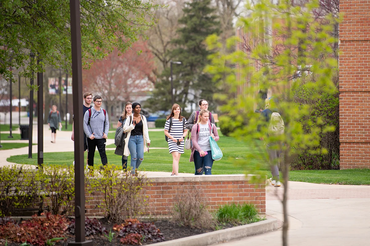 Students Walking on IWU Campus